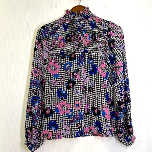 Guess - Colorful Floral Printed Mock Neck Long Sleeve Blouse Size Small - Picture 8 of 12